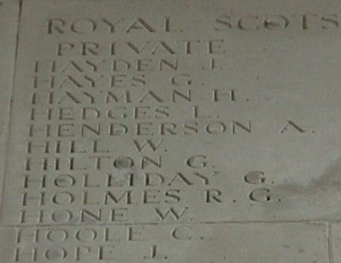 Goerge Holliday Thiepval Memorial